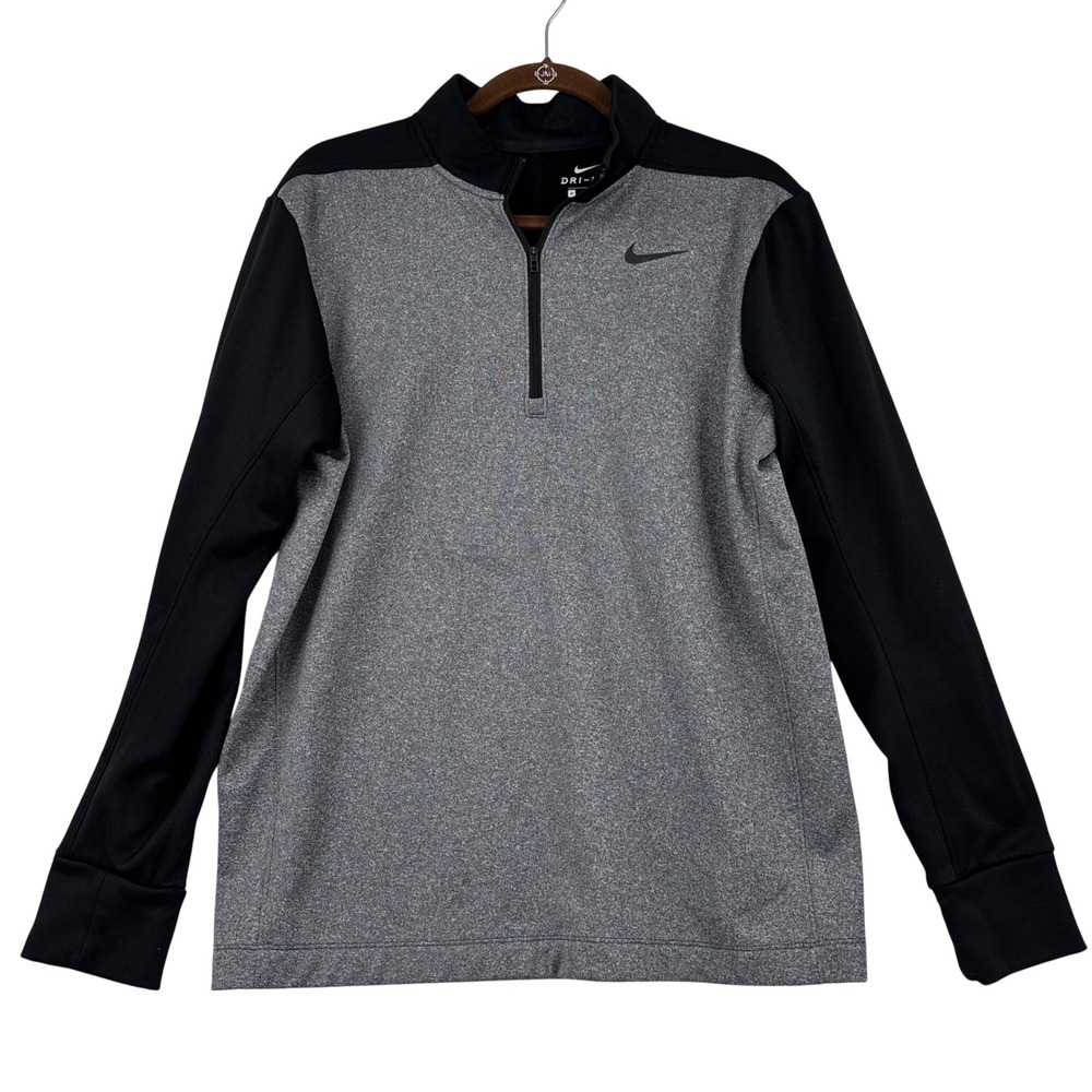 Nike Dri-FIT Quarter Zip Pullover Womens Size M Gray Black Colorblock Top